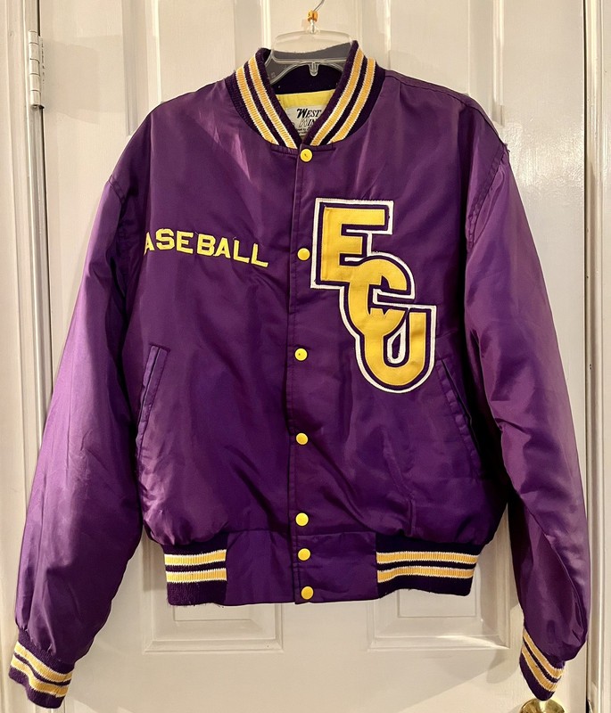 Satin 1970s or 80s East Carolina Pirates Baseball Game & Team Worn Jacket 