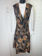 Vintage 90s Black Printed Midi Dress – Button Front – Cottagecore Layering