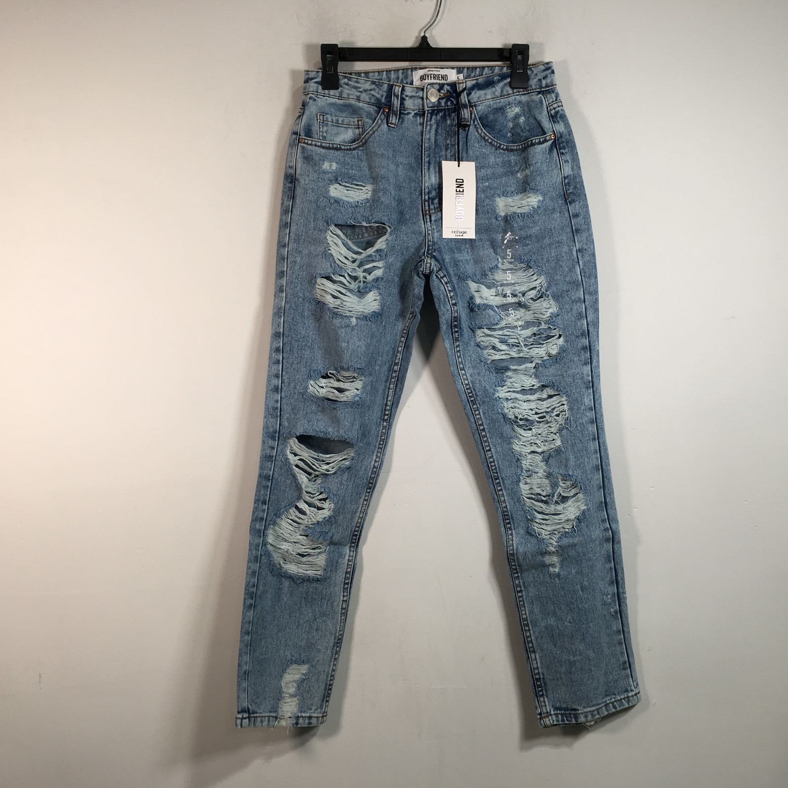 Women's Refuge Denim Boyfriend Mid Rise Distressed Jean, Size 5 - Light Blue