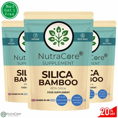 NUTRA CORE Cápsulas de sílice natural 500 mg - bambú natural 80 % rebanada - cabello, uñas, salud de la piel