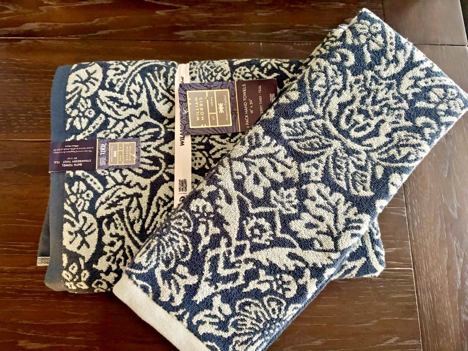 Nuevo 3 piezas William Morris STRAWBERRY THIEF TEAL 1 baño 2 toallas de mano Foto 3 de 4