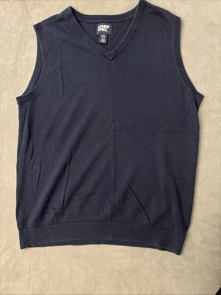 Lands’ End Navy V Neck Sleeveless Pullover Uniform Preppy Sweater Kids XXL 18-20 - Image 4 of 4