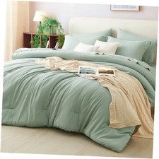 Comforter Set 7 Pieces Bed in a Bag Bedding Comforter Set Queen Sage Green
