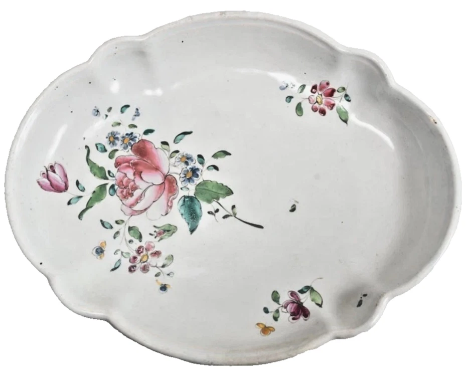 Fayence Schale 18. Jh. | süddeutsch Straßburg Art | Blumen | 22,5cm - Bild 1 von 4