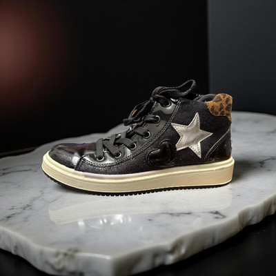 Primigi Girls Sneakers US size 3 EU 35, Black, Leopard Print detail