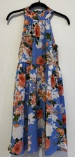 Vince Camuto Floral Halter Midi Dress Blue Orange Fit Flare Size 2 Summer
