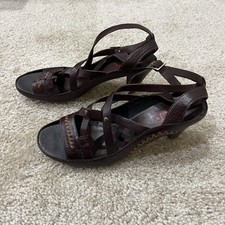 Pikolinos OLMO Sandals Brown Leather Heels Ankle Strap Size 40, 9-9.5 735-7035