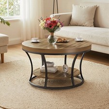 Couchtisch rund Ø80 cm – Wohnzimmertisch aus Massivholz Eiche & Metallgestell