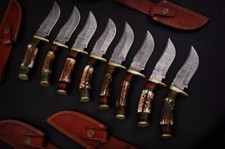 LOT OF 20pieces 8" INCH HANDMADE DAMASCUS STEEL SKINNER STAGANTLER W/SHEATH -HK
