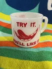 Vintage HTF  Coffee Mug Cup Vintage Federal Milk Glass "try it you'll like it"