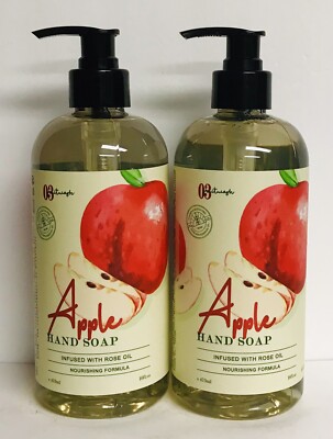 2 Bottles Apple Moisturizing Hand Soap with Rose Oil 16 fl oz Each