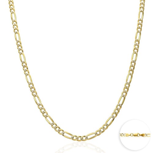 14k Gold Over Silver 4mm Diamond Cut Pave Figaro Chain Necklace 18"-30" - Picture 1 of 8