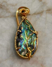 Gold Tone Wire Wrapped Abalone Pendant