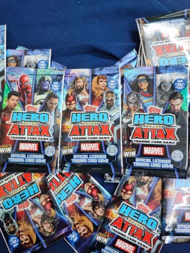 20 x cartes Topps Marvel Tcg Booster Hero Attax 2022, lot de 100 cartes - Photo 1/4