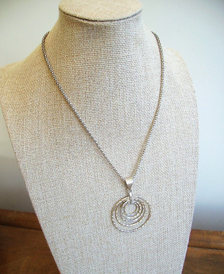 Sterling Silber Popcorn Kette Halskette & Retro 60er Stil Kreis Anhänger 925 19''