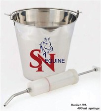 Equine Dental kit Stainless Steel Bucket 10 L, incl. dose Syringe 400 ml