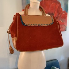 Serpui Marie Collectible Red Suede Tote Leather Handbag