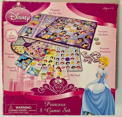 Disney Princess 8 Game Set Plus Travel Checkers and Small Tote Bag
