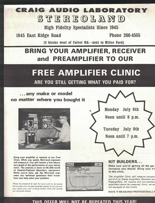 Craig Audio Laboratory Stereoland brochure 1970s McIntosh