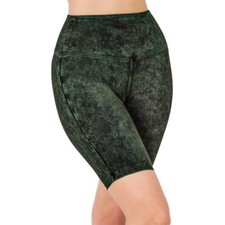 ZENANA Plus Biker Shorts Green Mineral Wash Wide Waistband Pull On Sz 3x