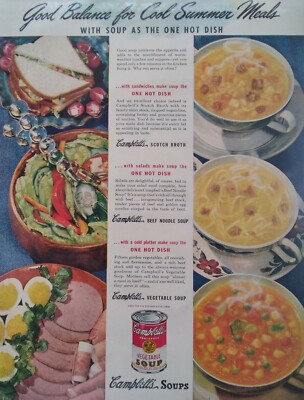 Campbell's Print Ad Original Vintage 1940s Soup Beef Noodle Veg Sandwich Salad 