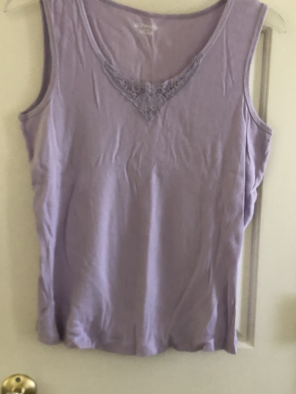 St Johns Bay Tank Top Women 1X Lavender Ribbed Cotton Lace Trim Pullover