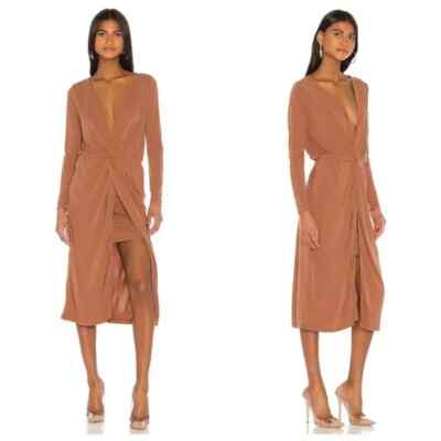 NWT Revolve L'Academie Judy Rust Mauve Draped Long Sleeve Wrap Midi Dress  Medium | eBay
