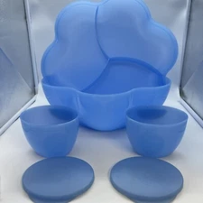 Tupperware Open House Chip 'N Dip Serving Bowl Complete 3Pc Set 4624A-1  BLUE