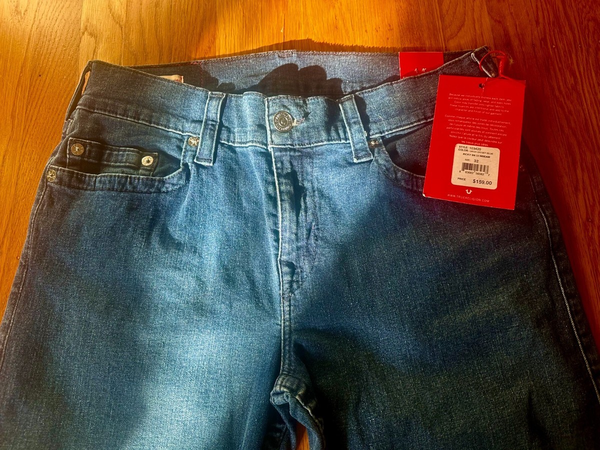 TRUE Religion Men Jeans RICKY SN 32 Inseam Offset Blue Relaxed 