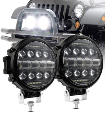 RIGIDON 2 Stuks Zwarte Kast Ronde Led-werklamp, 9 inch 294W Spot Beam, 12V 24V Rijverlichting Lamp Koplamp voor Auto Off-road Boot Vrachtwagen 4x4 SUV ATV Tractoren Graafmachine, 6000K Wit, Mistlamp