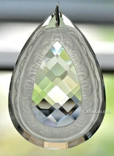 76mm Frosted Frame Pear Austrian Crystal Clear Prism Suncatcher 3"