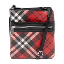 Giani Bernini Triple-Zip Saffiano Plaid Dasher Crossbody - Red Plaid/Silver
