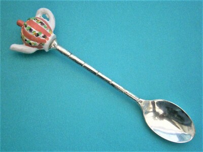 SA117) Vintage rosa bunt Keramik Teekanne 3D Souvenir Sammler Löffel