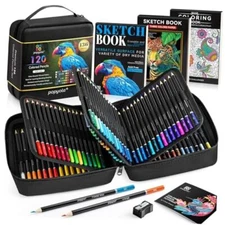 POPYOLA 136 Pack Colored Pencils Set with Portable Case, Art Supplies 120 Black