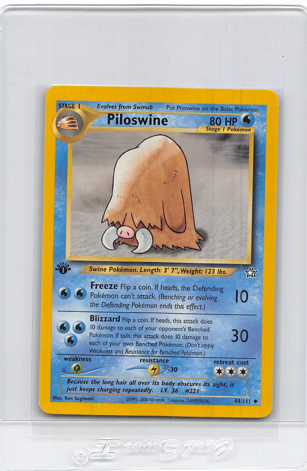 PILOSWINE 44/111 - 1ST EDITION - Neo Genesis - VINTAGE WOTC Pokemon Card - NM