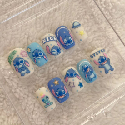 Handmade Cartoon Stitch Cute Holly False Nail Coffin Press on Nails for Nail Art