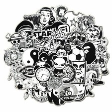 Lot of 200 Stickers Black white Laptop Skateboard Luggage Decals Sticker