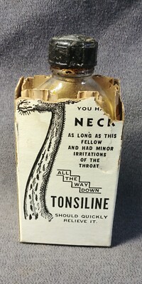 Embossed Giraffe Tonsiline Some Contents Original Box Ad Medicine Bottle Ohio 4''