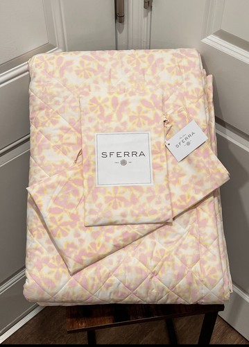 $830 SFERRA 3 Pc Set PRATO Full / Queen Quilt + Euro & Boudoir Sham Italy