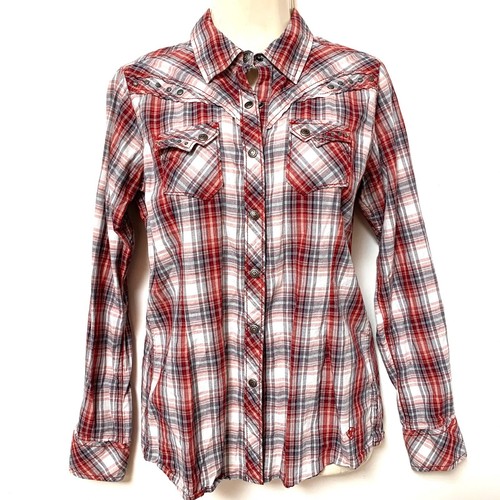 women's plaid snap button shirt