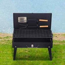 Portable folding barbecue grill with built-in tool box, suitable for street vend