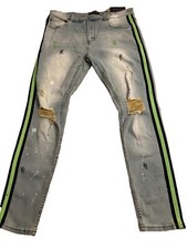 SERENEDE Jeans Pants Sz 40x32 Sacred Plasma Paint Green Stripe NEW NWT Ripped