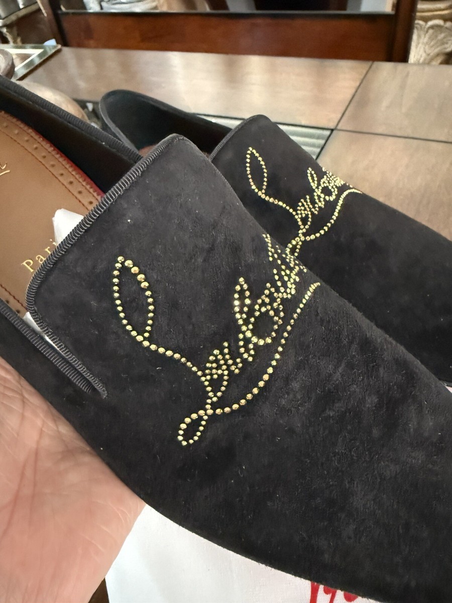 Christian Louboutin Dandelion Strass Logo Black Suede Loafer