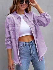 Womens Denim Jackets | Casual Loose Jeans Jacket Coat Ladies Long Sleeve Outwea$