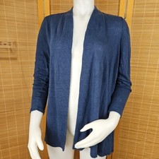 J Jill Love Linen Sweater Womens Sz S Indigo Cardigan Longline Open Front Duster