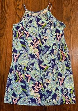 LILLY PULITZER Girls Margot Swing Dress in Corsica Blue Turtle Villa Large 8-10