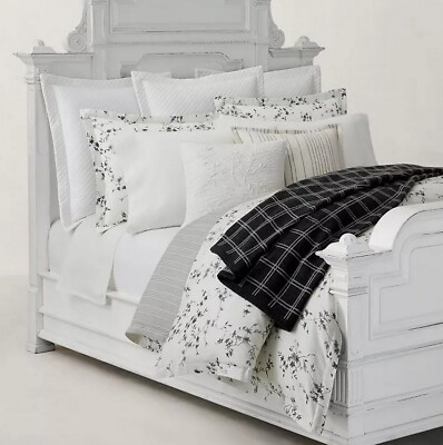 Ralph Lauren Munroe Reversible Duvet Cover Full/Queen $400 White/Charcoal  Cotton
