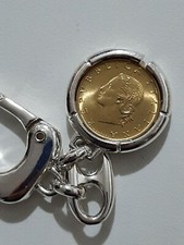 PORTACHIAVI IN ACCIAIO CON MONETA  20 LIRE FDC CON GANCIO PENDENTE IDEA REGALO
