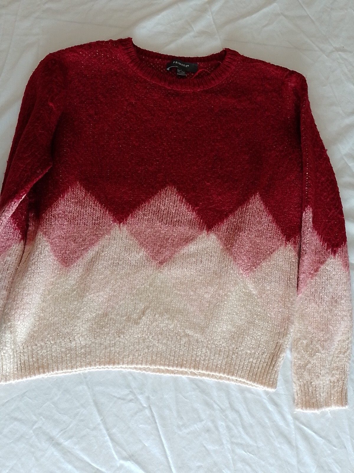 Ladies Jumper Primark Size S Round Neck Red Cream 19893