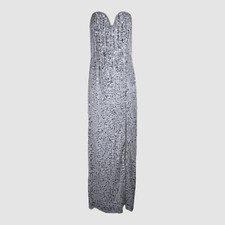 Liv Foster Women Silver Strapless Sequin Thigh-Slit Column Gown Dress Size 10